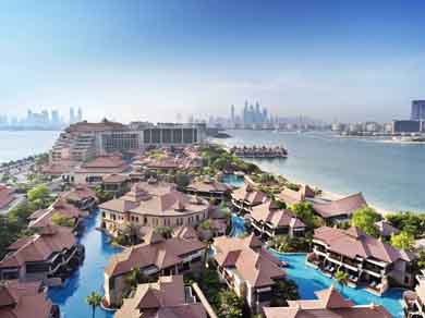 V Anantara The Palm Dubai Resort   Aerial view with Dubai Marina skyline